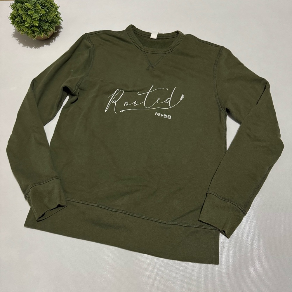 FAmHER Rooted Graphic Olive‎ Green Crew Neck Sweatshirt Women’s Size Medium